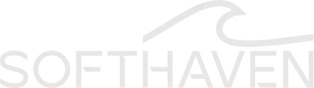 SoftHaven text logo with a pixelated bird flying above the letters.
